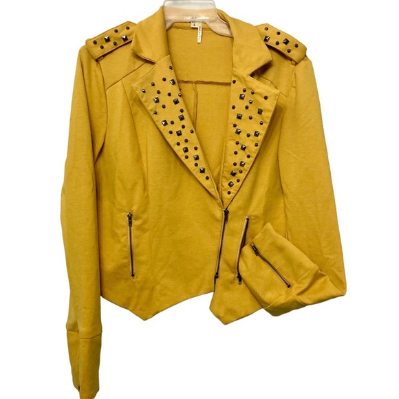 Mustard Yellow Jacket With Silver Studs Sz L - Picture 3 of 12